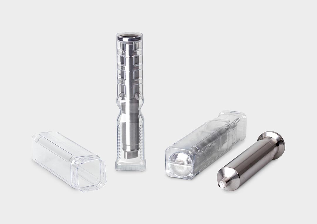 Group of BlockPacks TabletPunch A group of packaging tubes BlockPack for tableting punches.